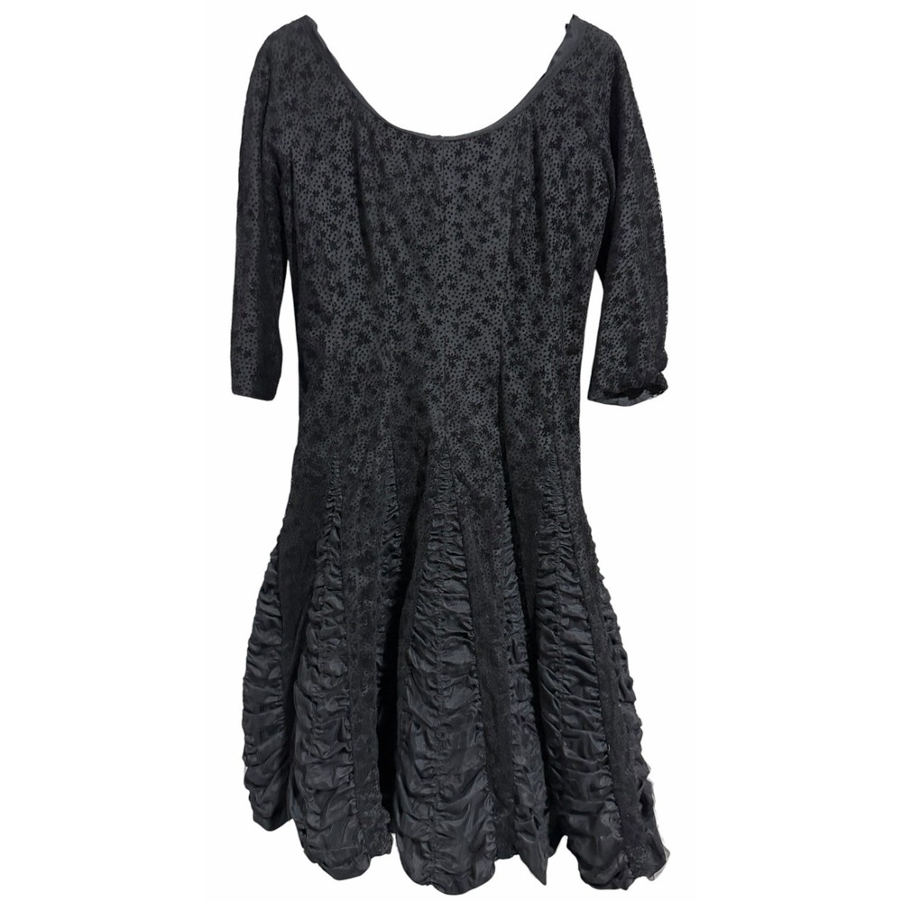 ANNA‎ SUI Black Sheer Mesh Ruffle Dress Women's Size 8